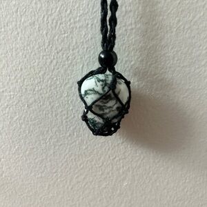 Moss Agate Crystal Tumble Stone Pendant Cord Necklace